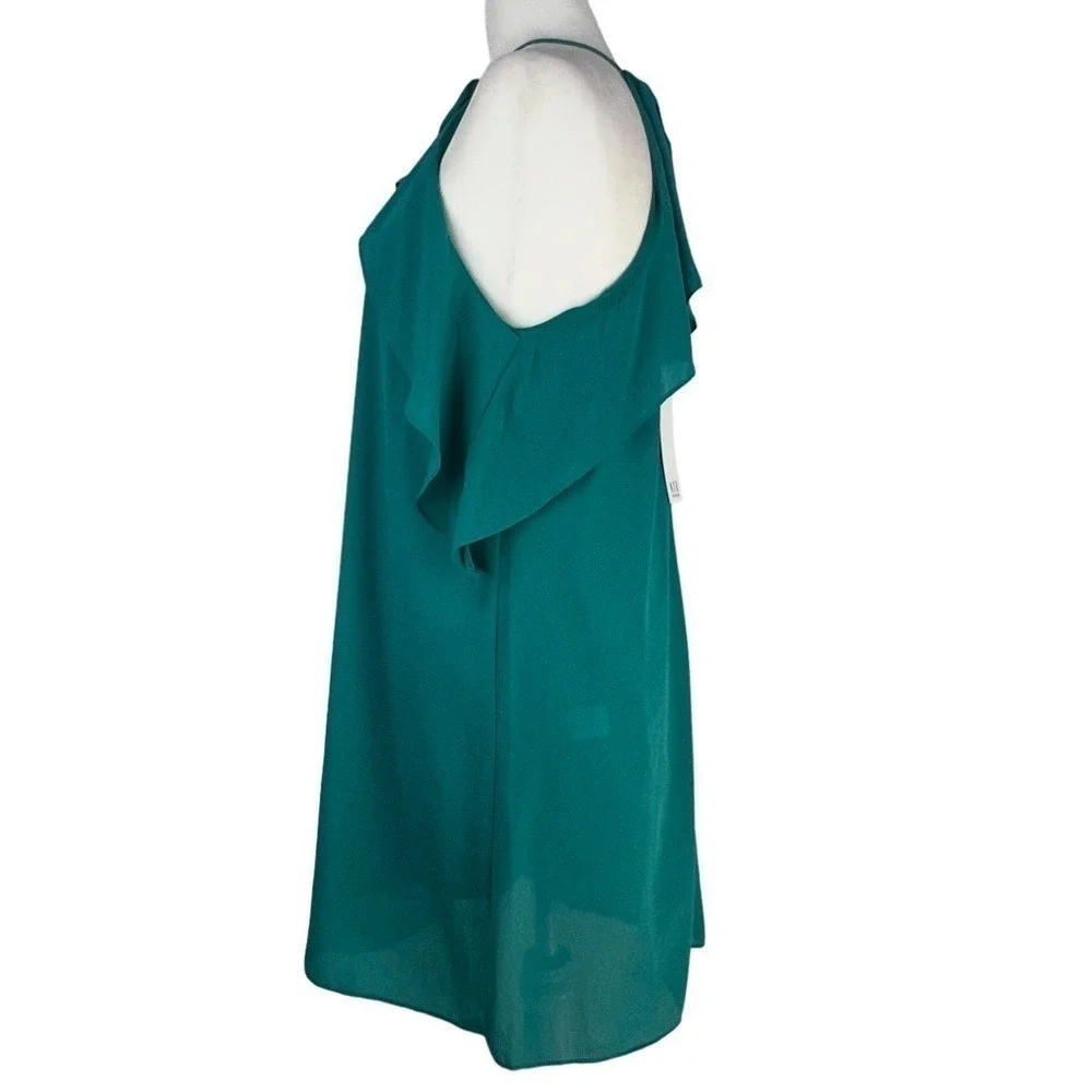 NSR Napean Sea Rd Teal Halter Ruffle Cold Shoulder‎ Dress Medium NWT